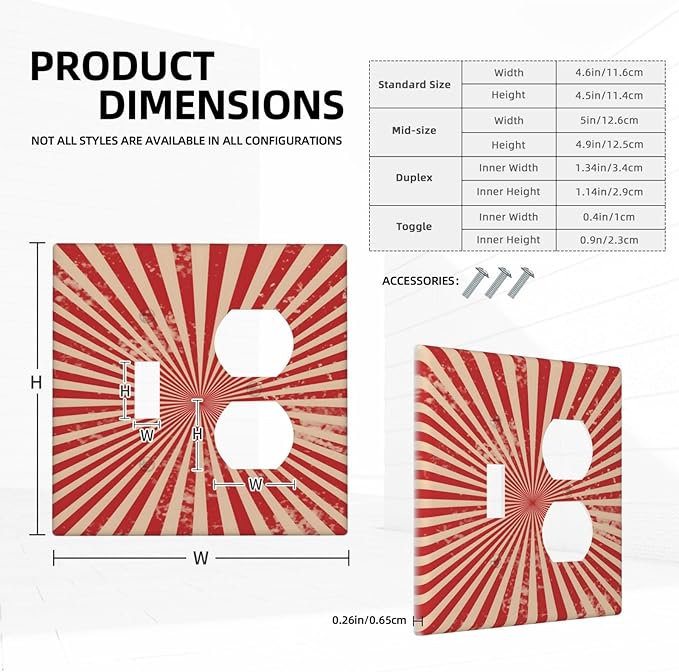 Retro Circus Sparkling Red White Lines Mid Century Wallplates 1 Toggle 1 Duplex Switch Plate Electrical GFCI Faceplate Decorative Light Switch Covers for Farmhouse Home Decor