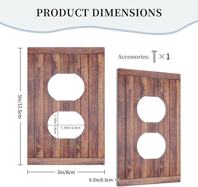 Decorative Outlet Covers with Wood Texture Rustic Vertical Planks Brown Design 1 Gang Duplex Light Switch Cover Plate Unique Wall Plates Switchplate Cover Vintage Aesthetic Kitchen/Bedroom
