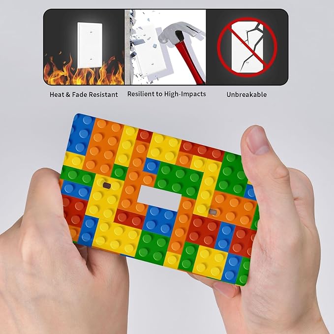 Colorful Bricks Light Switch Cover Plates Decorative Single Toggle Wall Plate, 1 Gang Lightswitch Cover