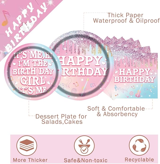 Girls Birthday Party Tableware Set,Birthday Paper Plates and Napkins Party Supplies,Pink Gold Cheers to Girls Party Decorations,Serve 25