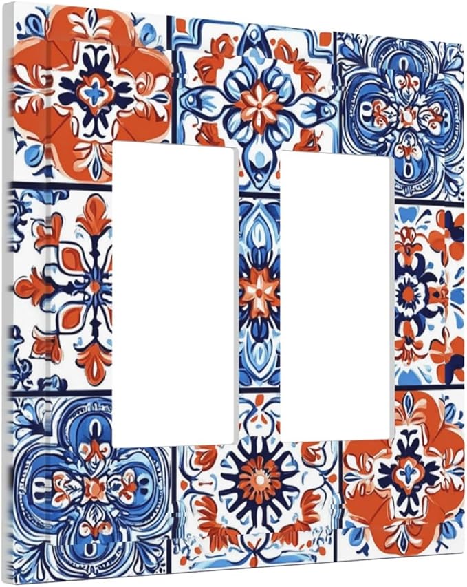 Decorative Outlet Covers Colorful Talavera Mexican Tile 2 Gang Double Gfci Rocker Electrical Wall Panels Light Switch Cover Plate For Bathroom Kitchen Decor
