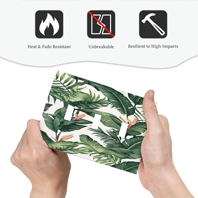 Tropical Leaf Jungle Botanical Palm Tree Greenery Floral Decorative Switch Plates 3 Gang Wall Plate Triple Toggle Light Switch Cover Faceplate Electrical Wall Panels for Bedroom Living Room Decor
