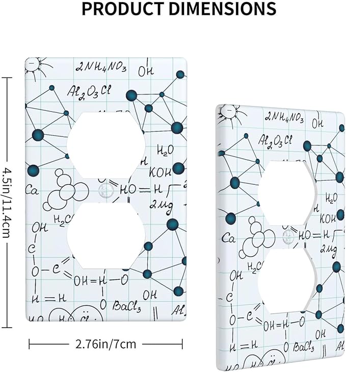 Chemical Formula 1-Gang Duplex Wall Plate, Light Blue Science Chemistry Outlet Cover for Classroom, Study Room, Office & Kids Room