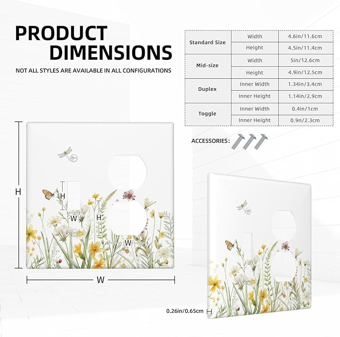 Colorful Wildflowers Dragonfly Butterfly Floral Wallplates 1 Toggle 1 Duplex Switch Plate Electrical GFCI Faceplate Decorative Light Switch Covers for Bedroom Living Room Decor