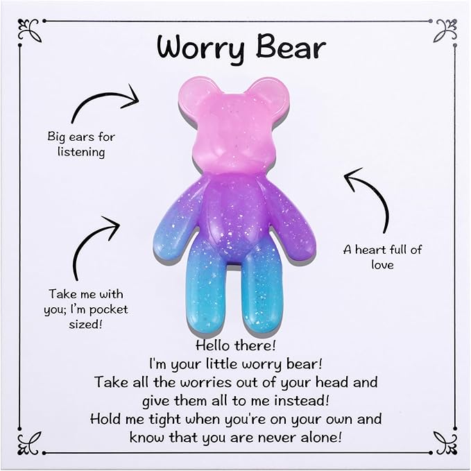 Aesnefe Pocket Bear Hug, Anxiety Relief Gifts for Men Women, Mental Health Positivity Gift, Stress Relief Gifts for Her, Comforting Gift for Son Daughter Back to School, Pink Blue