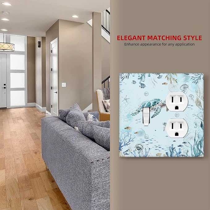 Wallplates Teal Blue Ocean Sea Turtle Seabed Plants 1 Toggle 1 Duplex Switch Plate Electrical GFCI Faceplate Decorative Light Switch Covers for Bathroom Kids room Decor