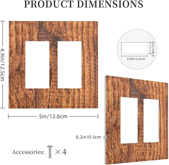 Brown Wood Grain Rustic Natural Burl Print Decorative Outlet Covers 2 Gang Double GFCI Rocker Electrical Wall Panels Light Switch Cover Plate for Farmhouse Home Decor