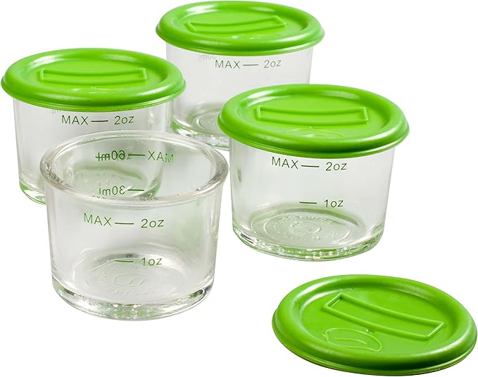 Glass Baby Food Storage Containers (4 Pk) - 2oz Jars in Stackable Storage Tray w Tight Interlocking Base- Dry-Erase Marker Labeling- Microwave Freezer Dishwasher Safe- Babyfood Breast Milk, Gift