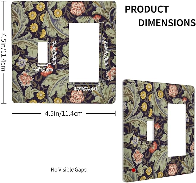 Boho William Morris Floral Green Leaves Flower Outlet Covers 1 Toggle 1 Rocker Combination Decorative Wall Plate Electrical Switch Plates Light Switch Cover Plate for Farmhouse Home Decor
