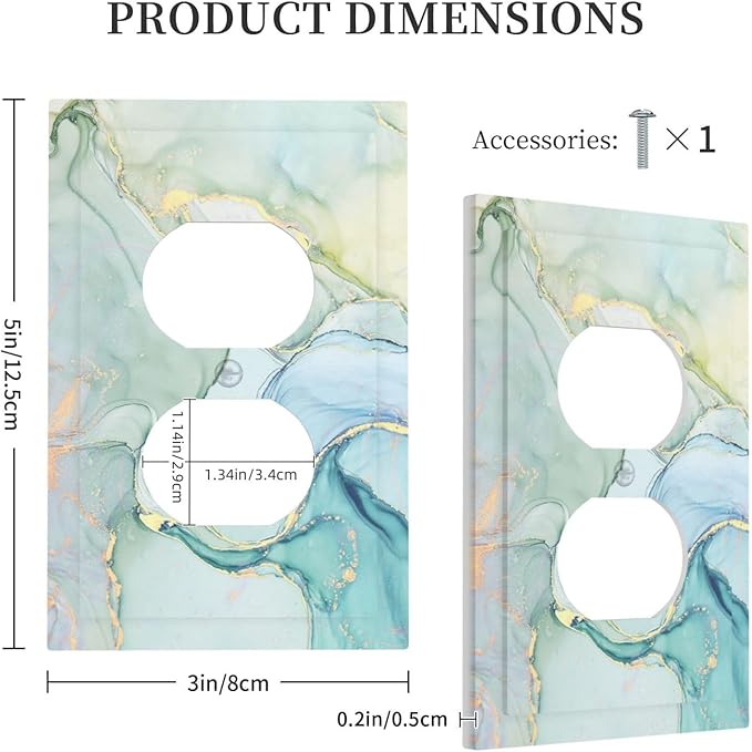 Outlet Covers Teal Gold Marbling Turquoise 1 Gang Duplex Wall Plate Decorative Switch Plates Electrical Receptacle Faceplate Light Switch Cover for Bathroom living Room Decor