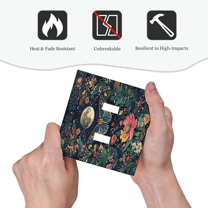 Decorative Switch Plate Covers Bohemian Moon Butterfly Floral 2 Gang Double Toggle Light Switch Cover Plate Electrical Wall Plate Outlet Cover Outlet Light Switch Cover for Bedroom Cabin Decor