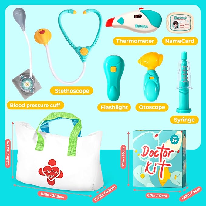 Doctor Kit for Toddlers 3-5 - Preschool Pretend Play Medical Kit with Stethoscope, Blood Pressure Cuff and Carrying Bag- Dress Up Toys for Kids Ages 3+ Years
