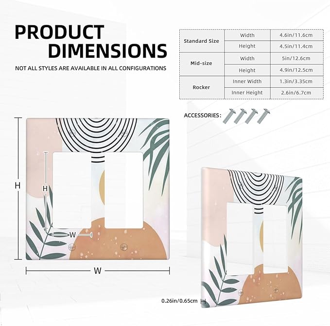 Outlet Covers Boho Mid Century Sun Leaves 2 Gang Wall Plate Double Rocker Light Switch Cover Abstract Leaf Arch Decorative GFCI Receptacle Cover Electrical Switchplate for Bathroom Home Decor