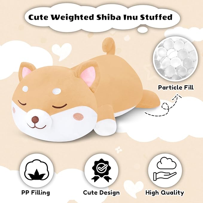 Finebee Weighted Shiba Inu Stuffed Animals, Cute Weighted Dog Plush, Soft Stuffed Weighted Shiba Inu Plushie Gifts for Kids & Adults(23.6" 3.1Lbs)
