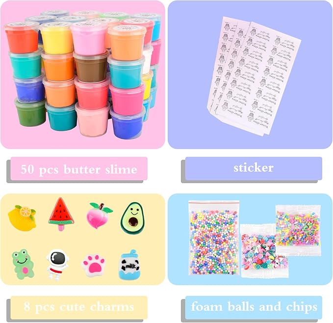 50 Packs Mini Butter Slime, Scented Slime Party Favors, Soft & Non-Sticky, Stress Relief Fidget Toys and Gift for Kids Easter Basket Stuffers Exchange Prizes