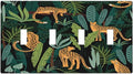 Jungle Cheetah Tropical Wildlife Leopard Green Palm Leaf Light Switch Covers Quad Toggle Electrical Faceplate 4 Gang Wall Plate Decorative Switch Plates Cover for Farmhouse Home Decor