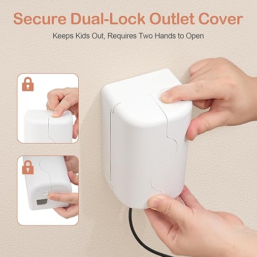 Child Proof Outlet Cover, Double Lock System, Duplex & Decorator Electrical Outlet Plates, Indoor Wall Outlet Covers Box, White, Large Interior Space