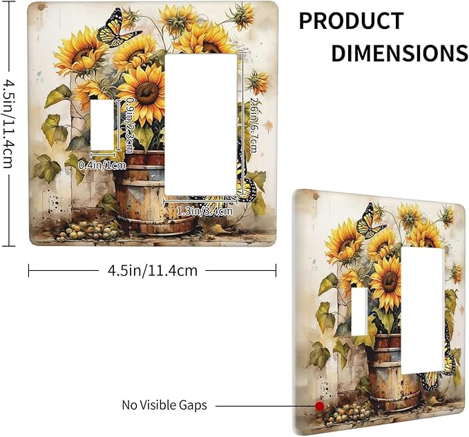 Outlet Covers Rustic Vintage Sunflower Bouquet Butterfly 1 Toggle 1 Rocker Combination Decorative Wall Plate Light Switch Cover Plate Electrical Switch Plates for Farmhouse Cabin Decor