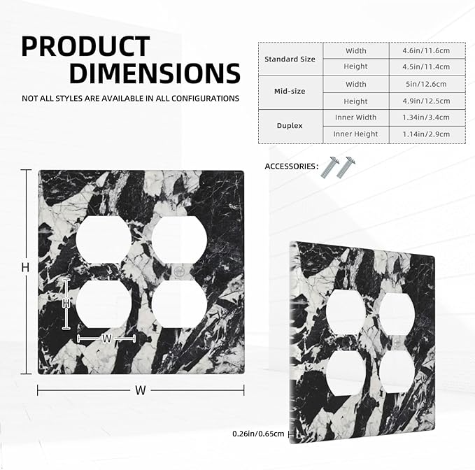 Black White Marble Abstract Luxury Outlet Covers 2 Gang Double Duplex Decorative Light Switch Covers Electrical Wallplates Socket Faceplate for Bathroom Kitchen Decor