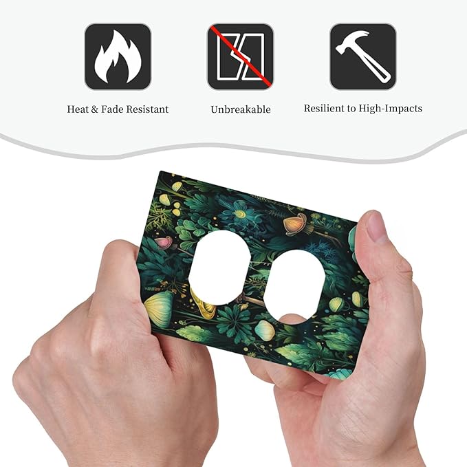 Green Dark Forest Mystical Mushroom Single Duplex Wall Plate Covers Light Switch Cover 1 Gang Outlet Plate Decorative Switchplate Covers Electrical Faceplate for Country Bathroom Bedroom Decor