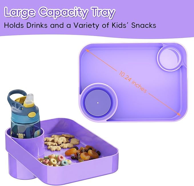 Kids Car Seat Tray, Travel Tray with Cup Holder for Toddler Baby, Kids Car Seat Food Snack Organizer for Road Trip, Stroller Snack Organizer Travel Must Haves Toddler Must Haves (Purple, 1 Pack)