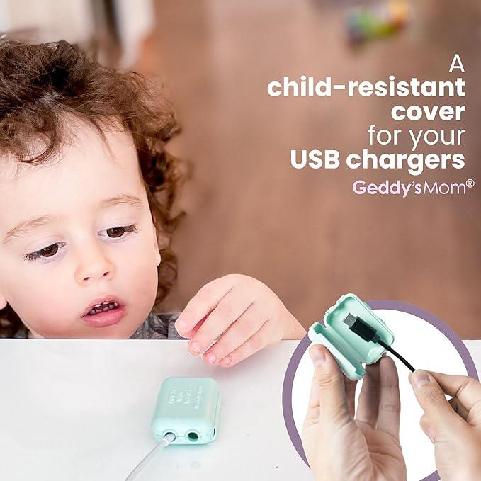 Baby Proof USB Charger Cover – Child-Resistant Cord Tip Enclosure for Standard USB Charging Cables – (3 Pack, Dusty Aqua)