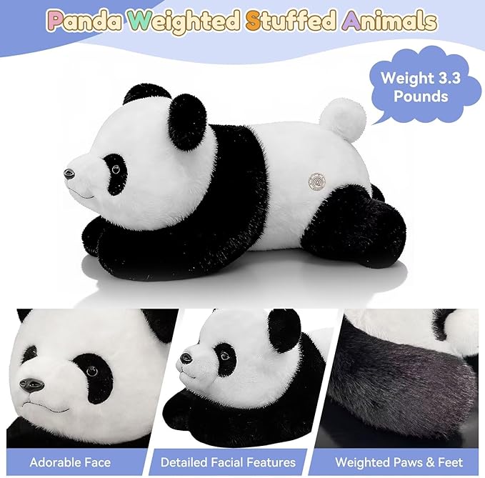 QUIRAI Weighted Stuffed Animals Panda Plush, 24" | 3.3 lb Panda Stuffed Animal, Pillowfort Weighted Plush Animals & Cute Plushies Gifts for Kids Adults