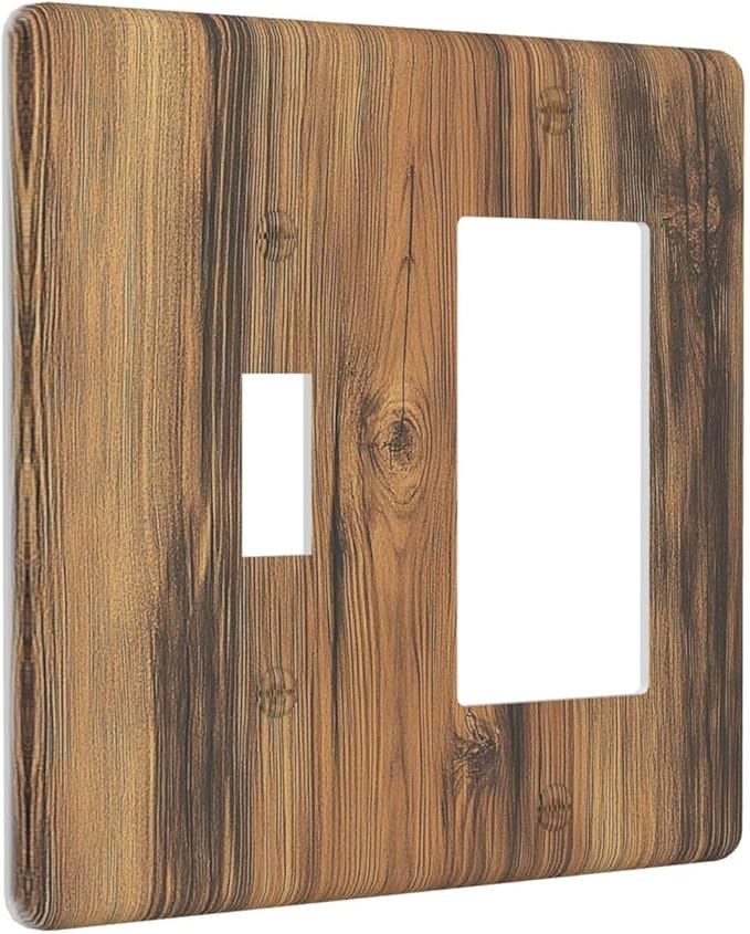 Outlet Covers Vintage Rustic Country Brown Wood 1 Toggle 1 Rocker Combination Decorative Wall Plate Electrical Switch Plates Light Switch Cover Plate For Farmhouse Cabin Decor