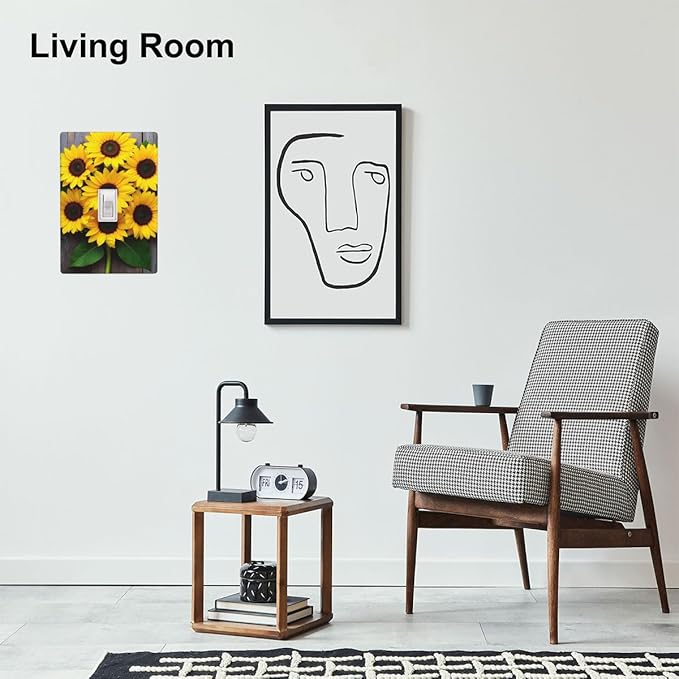 Sunflower 1-Gang Toggle Light Switch Plate, Yellow Floral Faux Rustic Wood Printed Decorative Wall Plate for Farmhouse, Bedroom, Kitchen & Sunroom