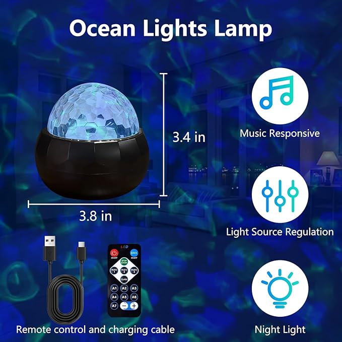 MAXROCK Projector Night Lights for Bedroom Decor, Ocean Waves Light Projector, Romantic Muticolor Night Lighting Lamp, Creative Gifts