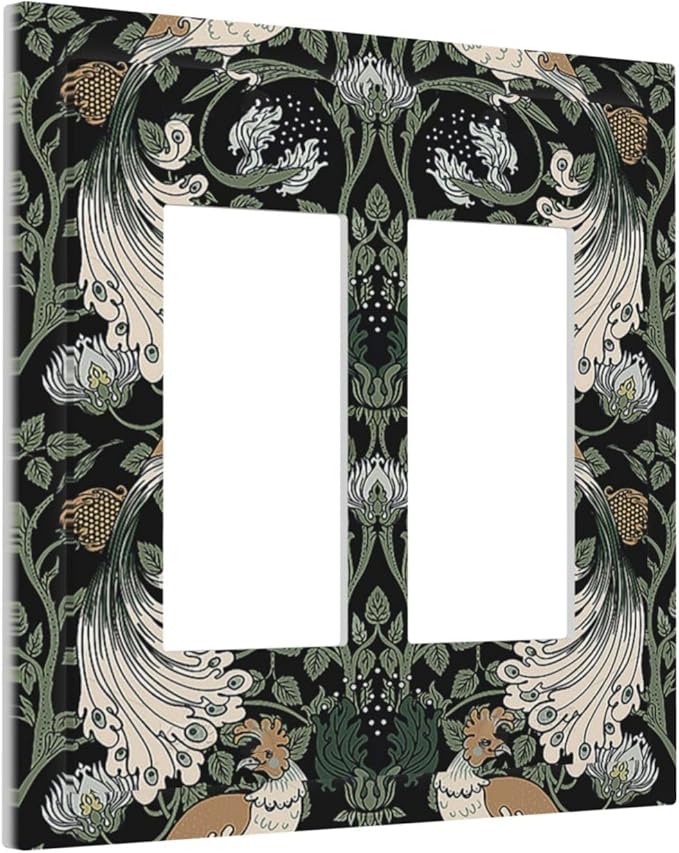 Decorative Outlet Covers William Morris Vintage Floral Plants And Birds 2 Gang Double GFCI Rocker Electrical Wall Panels Light Switch Cover Plate for Bedroom Home Decor