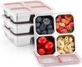 BEFOY 4 Pack Stainless Steel Snack Containers with Lids 4 Compartment Food Storage Containers for Adults & Kids Meal Prep Containers Reusablele (pink, 4)