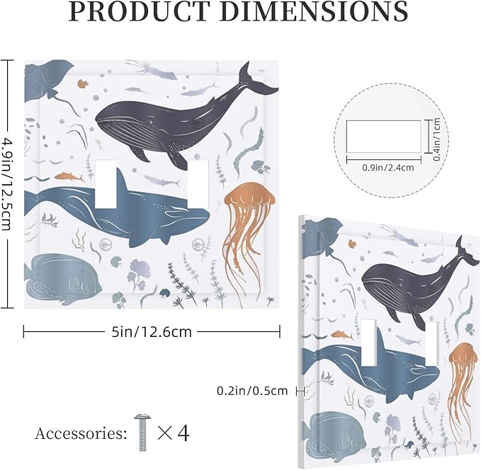 Kids Sea Animal Decorative 2 Gang Light Switch Plate Cover Double Toggle Wall Plate Decorative Switchplate Electrical Faceplate for Nursery Kidsroom Bedroom Decor