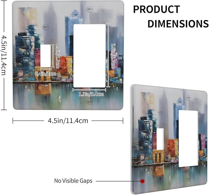 Colorful Nyc Skyline Textured Modern Abstract Outlet Covers 1 Toggle 1 Rocker Combination Decorative Wall Plate Electrical Switch Plates Light Switch Cover Plate for Bedroom Living Room Decor