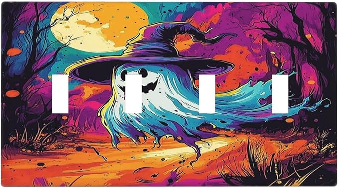 Light Switch Covers Ghost Colorful Forest Moon Dead Tree Quad Toggle Electrical Faceplate 4 Gang Wall Plate Decorative Switch Plates For Nursery Kids Room Decor