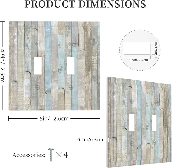 Country Rustic Blue White Wood 2 Gang Double Toggle Outlet Light Switch Cover Wall Plate Electrical Faceplate Decorative Dual Device Switchplate