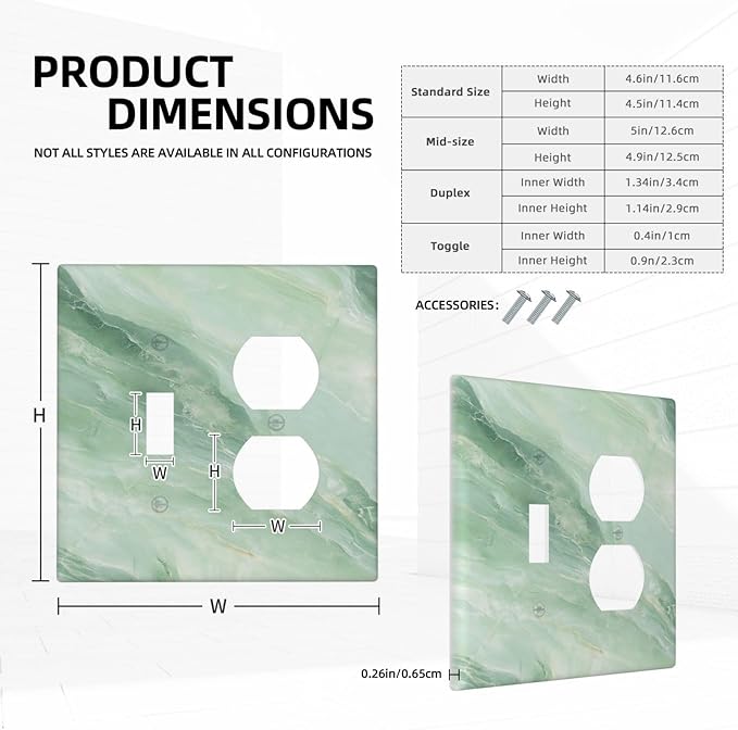 Outlet Covers Green Marble Luxury Abstract 2 Gang Decorative Switch Plates 1 Toggle Duplex Combo Light Switch Cover GFCI Electrical Wall Plates for Bathroom Bedroom Decor