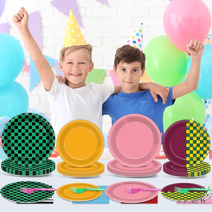 96 Pcs Demon Party Paper Plates and Napkins Anime Demon Party Decorations Cartoon Film Disposable Dessert Plates Demons Comic Tableware Set Serves 24 Guests Boys Girls Kids Teenagers Birthday Supplies