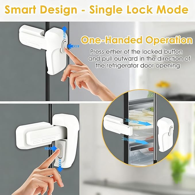 2-Pack Fridge Lock for Kids, Baby Proof Refrigerator Lock & Freezer Lock, Dual Mode Fridge Child Lock, Refrigerator Door Lock to Keep Freezer Door Closed, Toddler & Pet Safe (White)