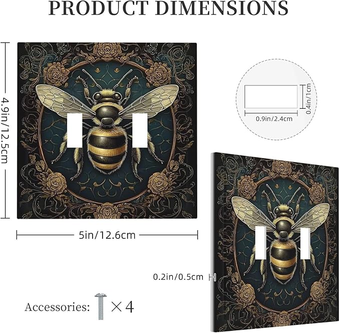 Decorative Switch Plates Mid Century Bee Dark Floral 2 Gang Double Toggle Outlet Light Switch Cover Wall Plate Electrical Faceplate For Home Office Decor