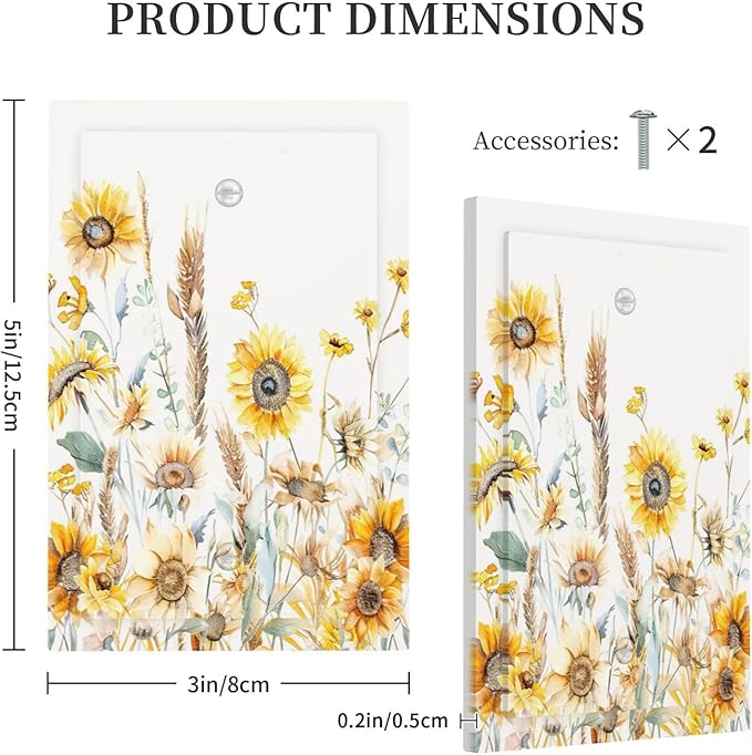 Yellow Floral Sunflowers Wheat Ears Watercolor Wild Flowers Light Switch Cover Plate 1 Gang No Device Blank Electrical Wall Plates Faceplate Decorative Switch Plate Covers for Bedroom Living Room Home