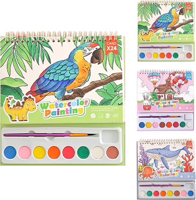 Cavnewt Watercolor Coloring Books for Kids Ages 4-8, Mess Free Watercolor Painting Book, Paint with Water Books for Toddlers, Travel Activities Arts Party Favors Birthday Gifts for Kids Girls & Boys