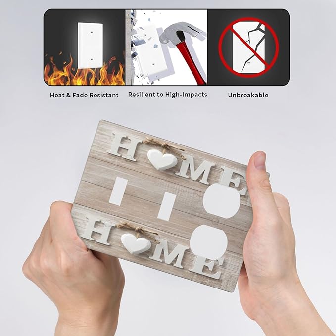 Farm Country Love Home Wood Print 3-Gang 2-Toggle 1-Duplex Receptacle Combination Light Switch Decorative Triple Combo Device Switches/Rocker Outlet Covers and Wall Plate