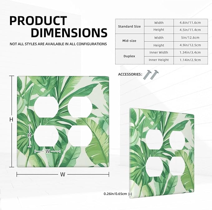 Outlet Covers Tropical Palm Tree Leaf Green Plant 2 Gang Double Duplex Decorative Light Switch Covers Electrical Wallplates Socket Faceplate For Bed Room Living Room Decor