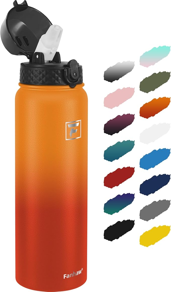 Fanhaw 32 oz Insulated Stainless Steel Water Bottle with Straw Lid, Leakproof Sports Bottle for Men, Women & Teens (Yellow Orange)