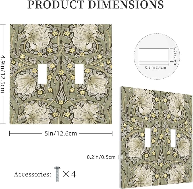 William Morris Pimpernel Flowers Plant Floral Decorative Switch Plates 2 Gang Double Toggle Outlet Light Switch Cover Wall Plate Electrical Faceplate for Farmhouse Living Room Decor