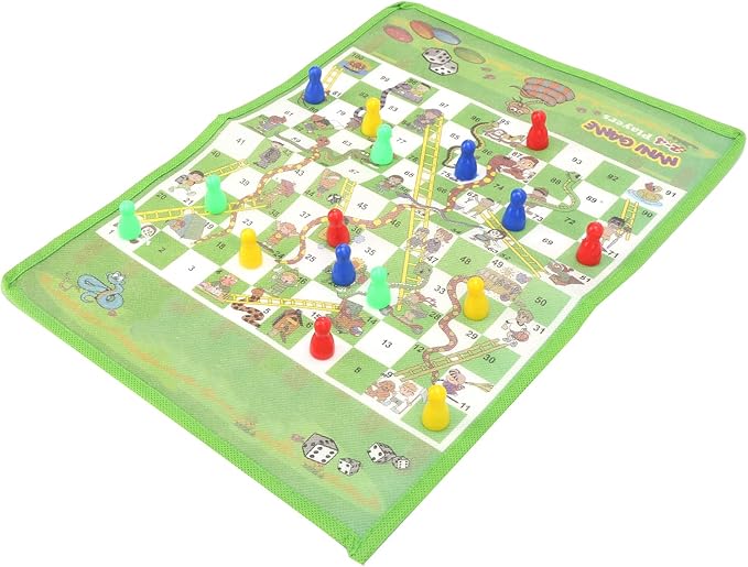 Snake and Ladder Flying Chess Set Portable 2 in 1 Board Game for Kids and Families Non Woven Fabric Colorful 36 x 25cm Includes Storage Bag 16 Pieces Dice