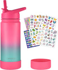 Mininoo Girls Water Bottle for School, 16oz Stainless Steel Insulated Metal Water Bottle with Straw Lid for Boys (Punch/Green)