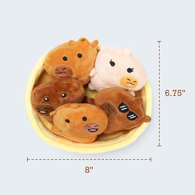 Emotional Support Capybaras by Relatable, Cuddly Stuffed Animals and Plushies Set, Small Gifts for Mom, Includes 5 Capybaras Plush Toys with Carrying Basket