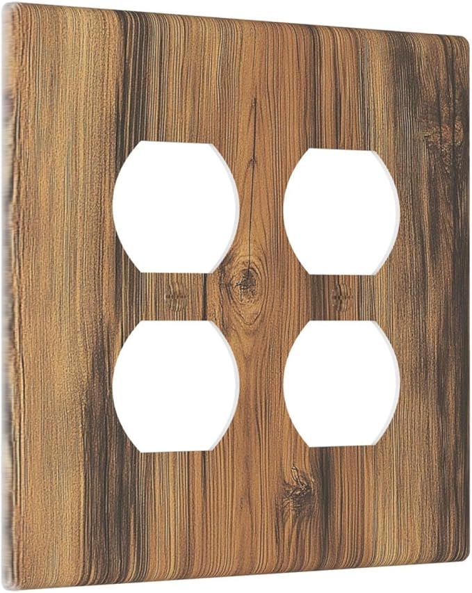 Outlet Covers Vintage Rustic Country Brown Wood 2 Gang Double Duplex Decorative Light Switch Covers Electrical Wallplates Socket Faceplate For Farmhouse Cabin Decor